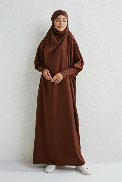 Choice One Size Cyan Muslim Abaya Hooded Smocking Sleeve One-piece Prayer Dre...