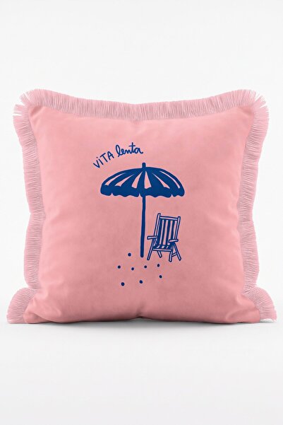 IdeCraft Summer Themed Vita Lenta Written Beach Umbrella Motif Fringed Throw ...