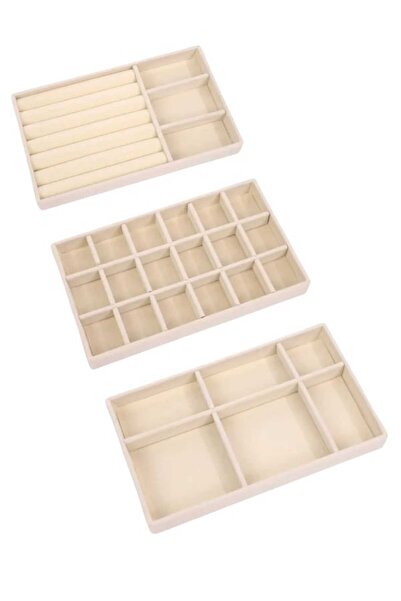 LONDON Birds Store Takı kutusu Şık 3 lü çekmece içi düzenleyici set ( bej renk )