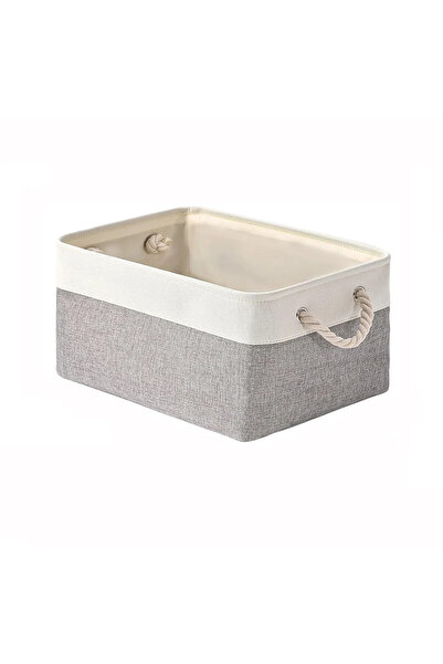 Choice6 S-31X21X12CM white grey Folding Linen Fabric Storage Basket Multi-fun...