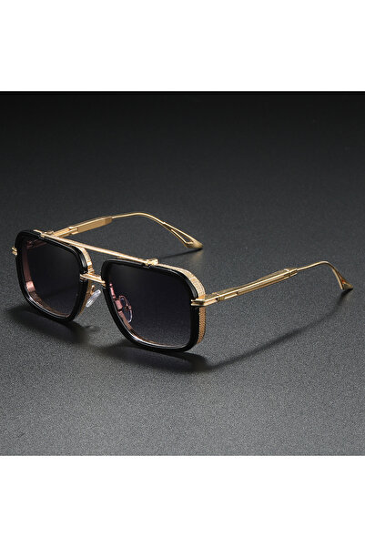 Choice4 Gradient Tea Large Square Sunglasses Men Steampunk Style Metal Pilot ...