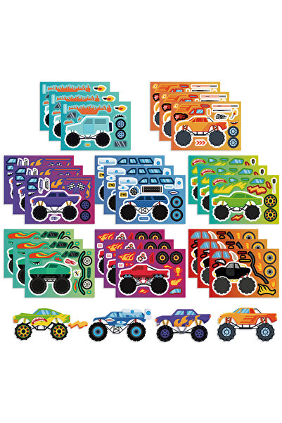 choice2 2 Sets 8/16/24PCS Make a Face Monster Truck DIY Puzzle Stickers Cool ...