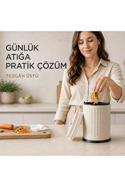 Eforeca Vintage Tezgah Üstü Çöp Kovası Krem 3 Lt