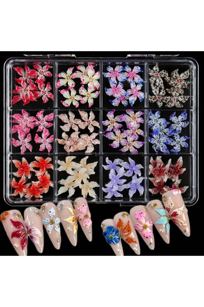 Choice3 3 12Grids 3D Camellia Rose Flower Nail Art Charms Mixed Floral Butter...