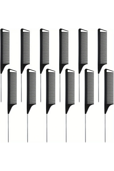 Choice 12pcs Black 12pcs/24pcs Rat Tail Comb with Stainless Steel Pintail Hea...