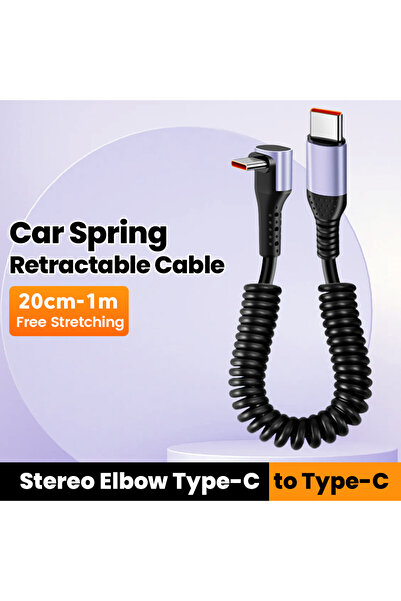 Choice3 Elbow C-C 66W Car Spring Cable Fast Charging 6A 20CM To 1M Type C To ...