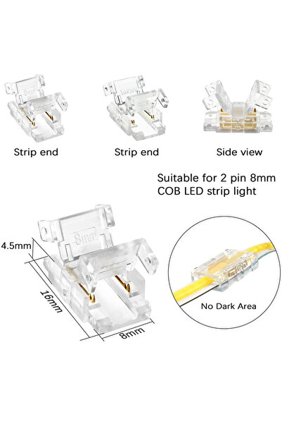 Choice 5PCS strip to strip 2pin 8mm COB LED Strip to Strip LED Connectors Str...