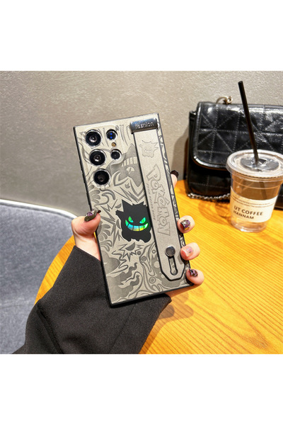 Choice52 Galaxy S25 Ultra gary with strap Cartoon Gengar Leather Laser Wristb...