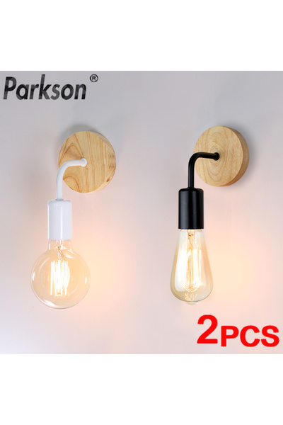 Choice E27 Black 2Pcs/lot Vintage Wood Wall Lamp E27 Light Bulb Retro Industr...
