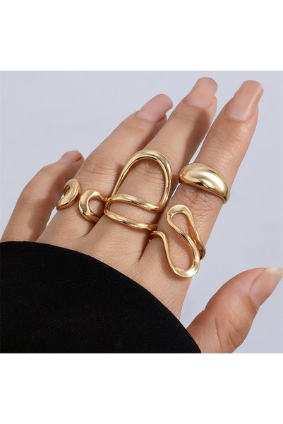 Choice Gold Color Ingemark 4Pcs Vintage Irregular C Shape Open Ring Set Women...