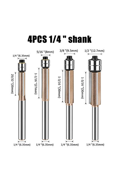 choice2 4Pcs 6.35mm Shank Professional 3 Flute Top Double Bearing Router Bit ...