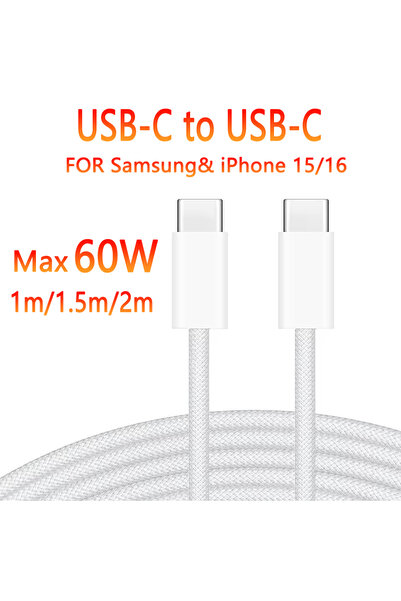 Choice1 1.5m 60W Nylon Braided USB-C to USB-C Fast Charging Cable for iPhone ...