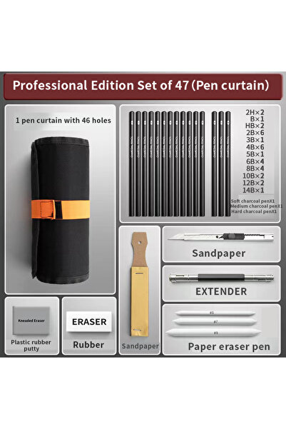 Choice 47 Piece Set 27/38/47pcs Sketch Pencils Set Roll Up Canvas Wrap Sketch...