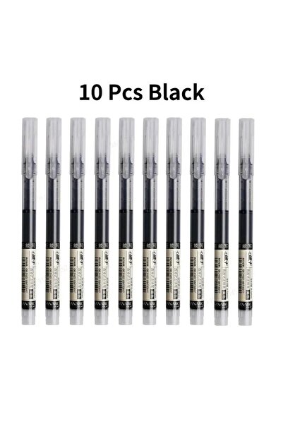 Choice 10pcs Black 10Pcs Straight Liquid Writing Gel Pens Quick-drying Large-...