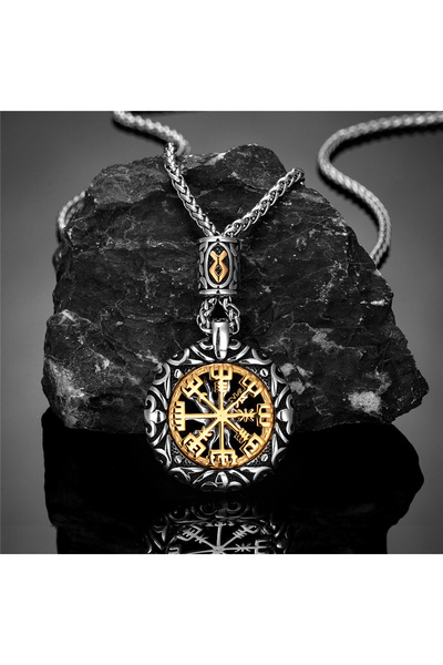 Choice Gold With Chain Retro Men Norse Rune Bead Compass Necklace Gold Color ...