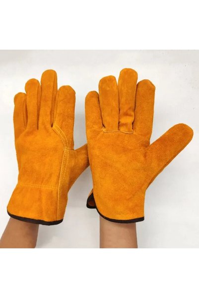 Choice YELLOW Men Work Gloves Soft Cowhide Driver Hunting Driving Farm Garden...