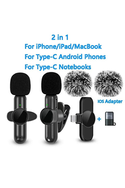 Choice1 2in1TypeC-iOS-K3A 2.4G Wireless Lavalier Microphone Audio Video Recor...
