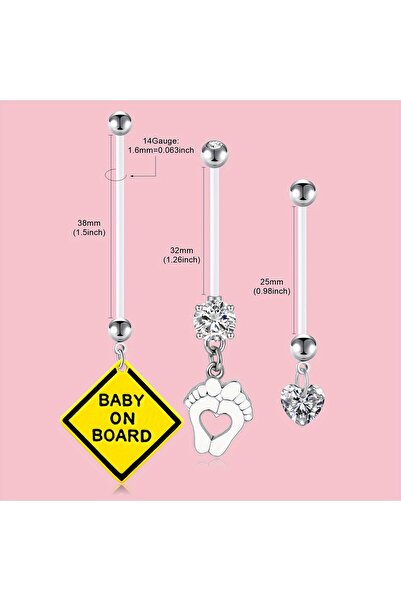 Choice Straight Barbell body Navel & Bell Button Rings H 3pcs 14G Elegant & C...