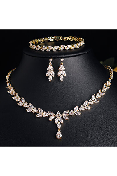 Choice S3156 Gold ZAKOL Luxury Brilliant Zirconia Leaf Necklace Earrings Ring...