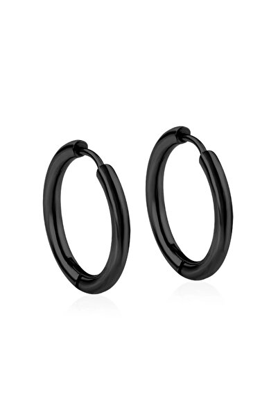 Choice 8mm S1-2Pcs-Black 2Pcs Men's Simple Hoops Earrings Black Color Stainle...