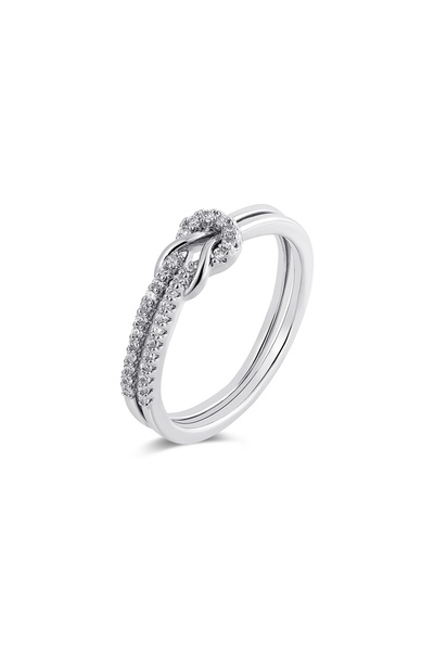 Choice 8 Silvery Simple Bilayer Geometric Knot Couple Rings Luxury Shinny Zir...