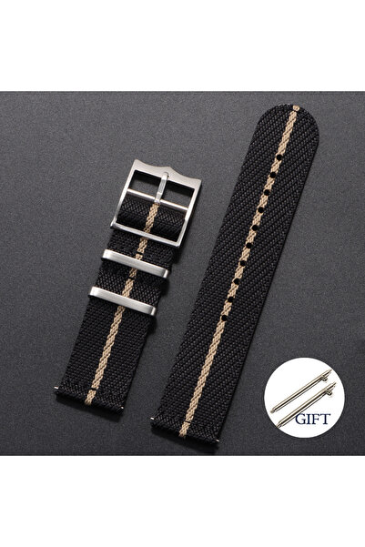 Choice حزام نايلون 22 مم A-Black Beige 20 لساعة Tudor من قماش منسوج للرجال M