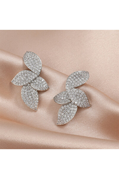 Choice White A Luxury Shiny Micro-set Zircon Leaf Earrings for Women Exquisit...