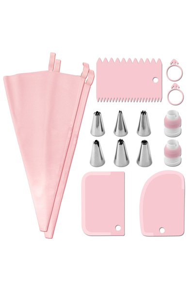 Choice 15PCs pink Piping Pastry Bag With Nozzles Set For Confectionery Tips B...