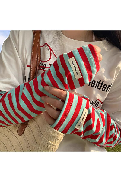 Choice4 Red Color Blocked Striped Loose Sleeves for Women's New Outdoor Cycli...