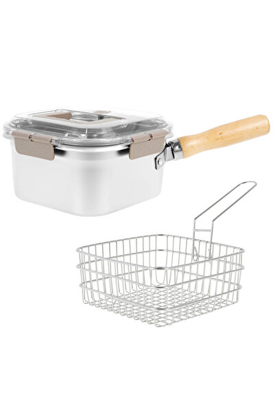 Choice5 Set 1 Deep Fryer Pot Stainless Steel Frying Pan Oil Saving Square Dee...