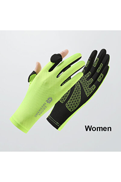 Choice green women Summer Thin Sun Protection Cycling Gloves Two-Finger Flip ...
