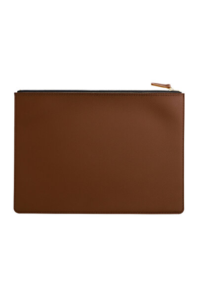 Choice4 Dark brown Leather Business A4 File Folder Zipper Document Bag Contra...