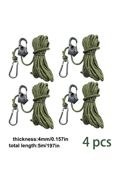 Choice 4 pc army green 4pcs 5m Camping Tie Down Rope Tent Cord Adjuster Wind ...