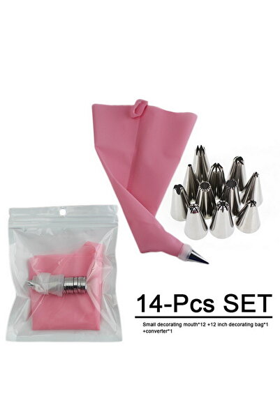 Choice 14 Pcs Pink Multifunctional Cake Decorating Tools Silicone Pastry Bag ...
