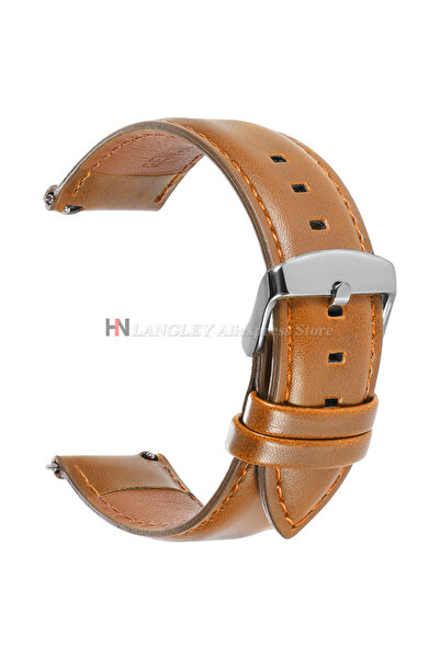 Choice5 22mm Brown-Silver Quick Release Genuine Cowhide Leather Watchband Str...