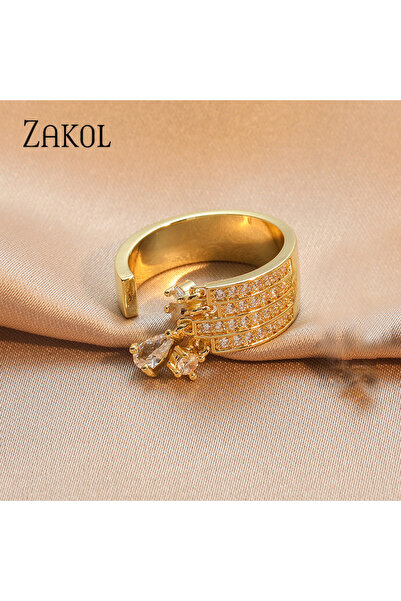 Choice Gold Color A ZAKOL Brand Korea Multilayer Zircon Engagement Open Rings...