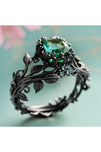 Choice 6 ZF1319-2 Ring Totem Ring Creative Vintage Alloy Inlaid Green Zircon ...