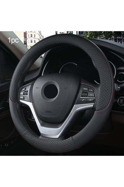 Choice1 black SEAMETAL 38cm Steering Wheel Cover PU Leather Anti Slip Steer W...