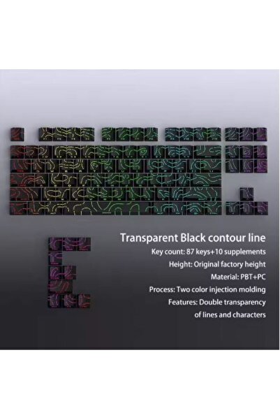 Choice 97keys Black Purple Topographic Side Print Shine Through Keycap 130 Ke...