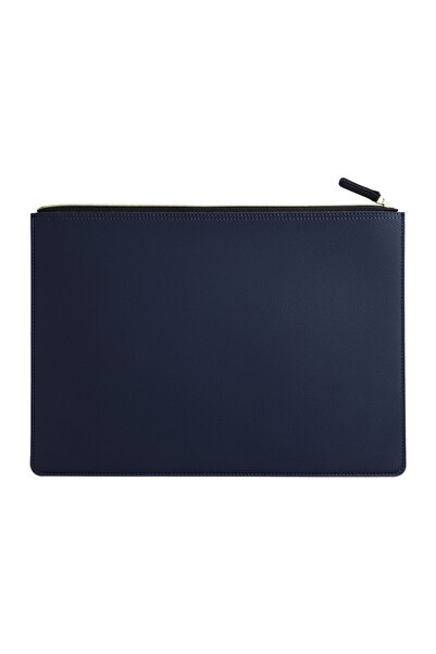 Choice3 dark blue Leather Business A4 File Folder Zipper Document Bag Contrac...