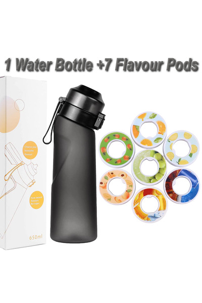 Choice Matte Black-7 Ring 650ml Flavored Water Bottle with Flavor Pods Froste...