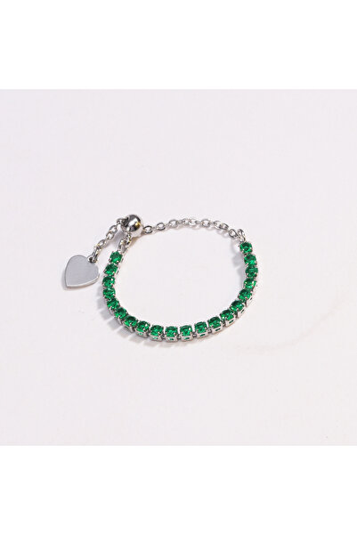 Choice silver green Luxury Tennis Zircon Adjustable Chain Rings For Women Men...