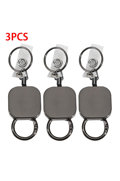Choice5 3pcs with round clip Heavy Duty Retractable Metal Wire Keychain Pull ...