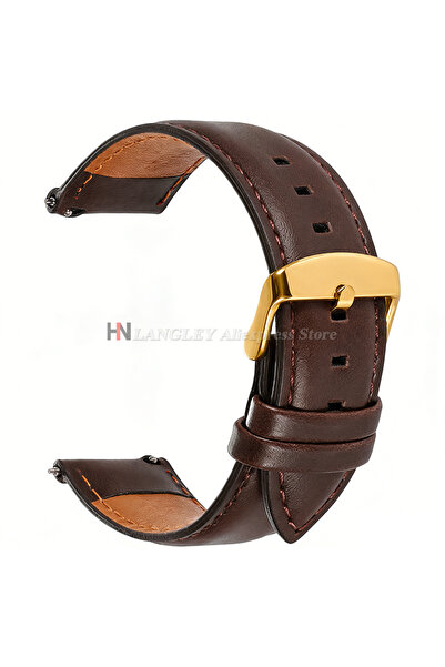 Choice14 22mm Dark Brown-Gold Quick Release Genuine Cowhide Leather Watchband...