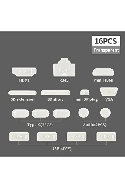 Choice3 16PCS Transparent Notebook Dust Plug USB Type C HDMI Interface Dust P...