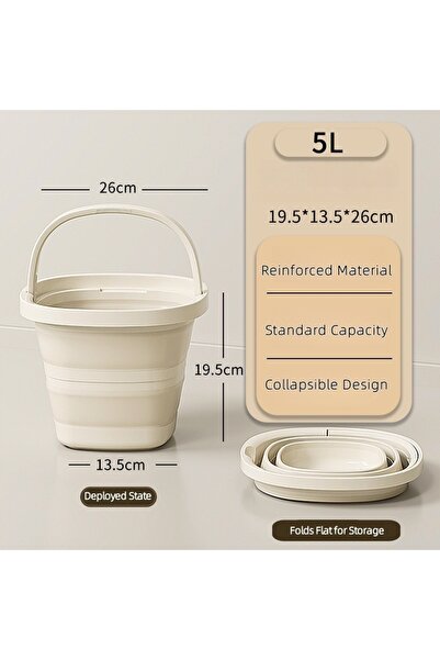 Choice1 Ivory White-5L Collapsible Car Wash Bucket - Ultra-Flat 5cm (2in) Des...