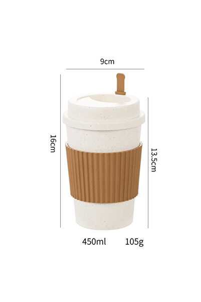 Choice 450ML Brown 450ML Coffee Cups With Lids Wheat Straw Reusable Portable ...