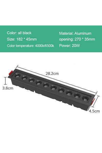 Choice5 AC 220V Natural White 4000K 20W Black LED line Downlight Recessed Rec...