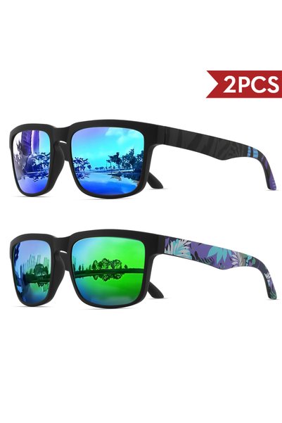 Choice7 2PCS-4 2PCS Square Sports Sunglasses with Designer Temple Pattern - U...