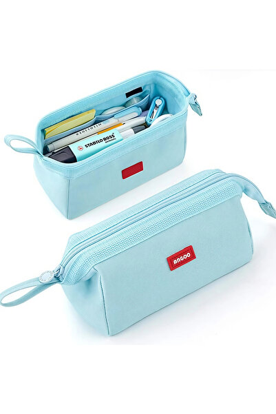 Choice1 Blue Large Capacity Pencil Case With Pen Holder Label Minimalist Stud...
